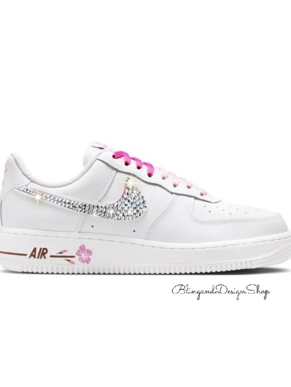 Bling Nike Air Force 1 07 Sneakers Custom With Clear Swarovski Crystals Women's